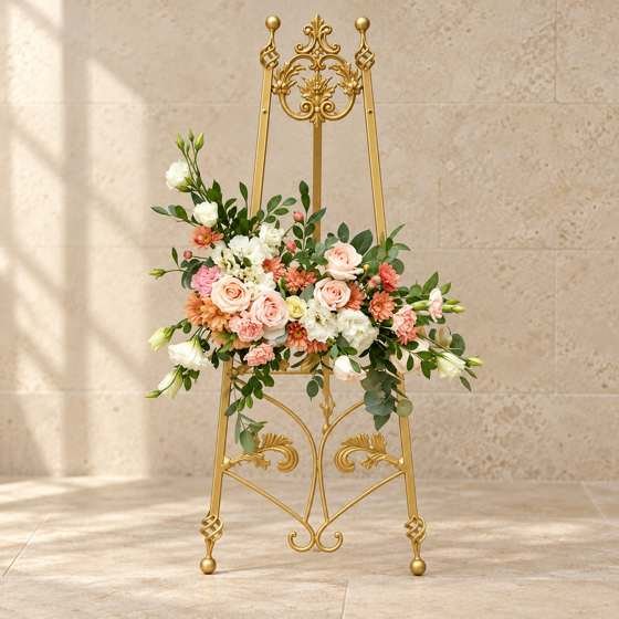 Caballete dorado con flores