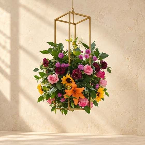 Colgante floral con marco dorado